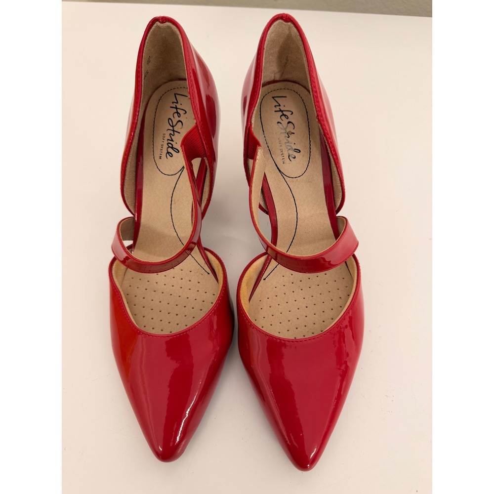 LifeStride Suki Red Patent Mary Jane Pumps Chic Preppy Heels Womens 7.5W Wide